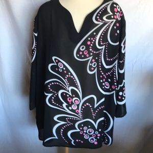 Bob Mackie Wearable Art Black Sheer Blouse Size 2X
